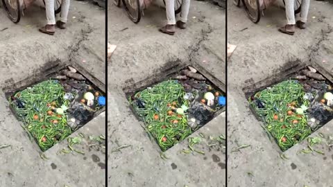 Table seller caught washing veggies in sewer water