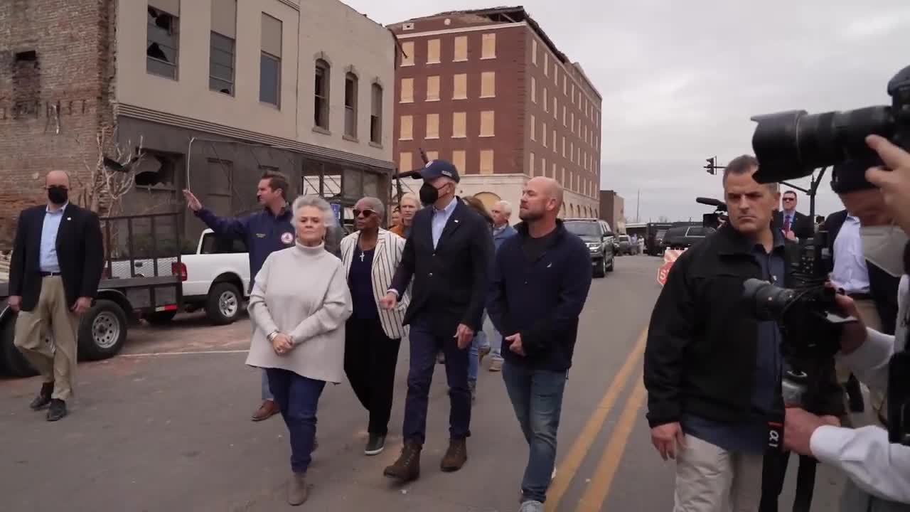 President Joe Biden tours downtown Mayfield after Tornado Damage B-roll