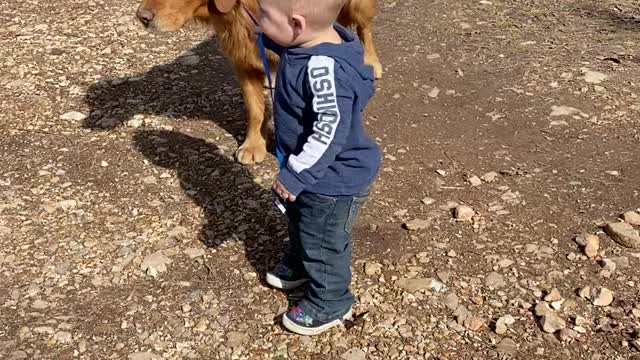 Boy More Excited Than Dog About Walk Time