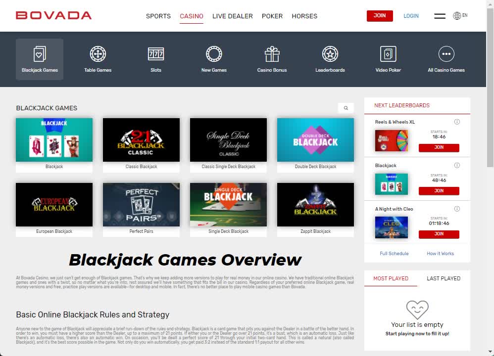 Free Play Blackjack Games Review at Bovada