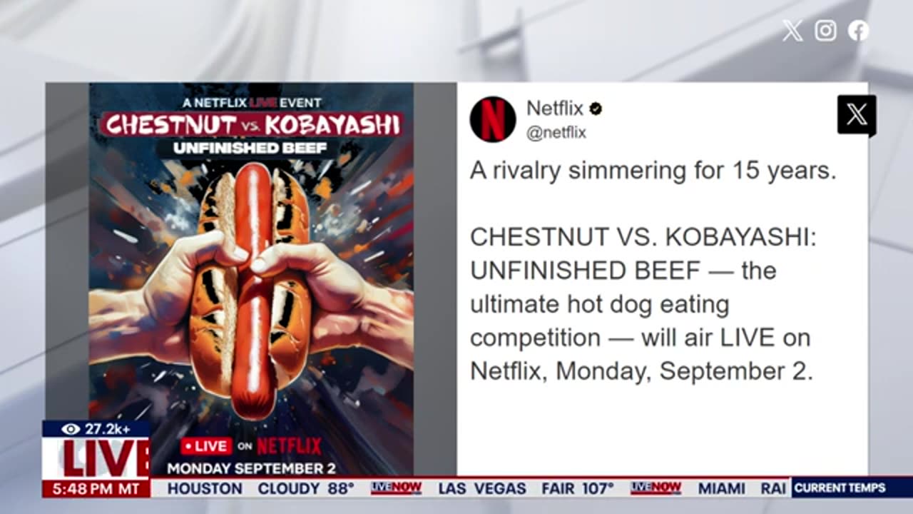 Joey Chestnut to face off with Kobayashi in Netflix Live event on Labor Day _ LiveNOW from FOX