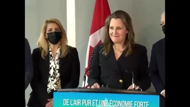 Canada's deputy prime minister asked by man 'are you a warmonger'