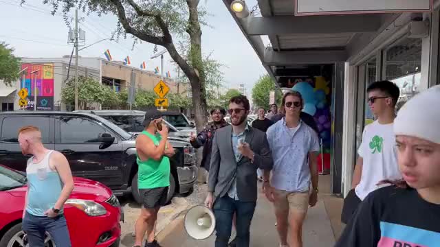 John Doyle confronts parents outside of the Children’s Drag Show in Dallas, TX.