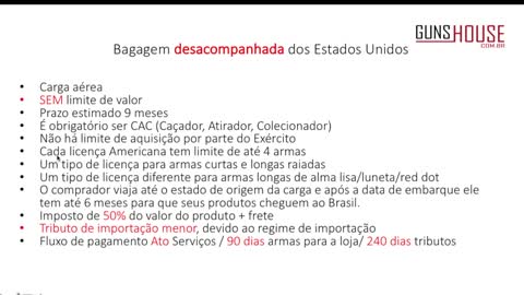 Importação de armas - Regimes de importação