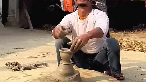 Indian traditional way of making pots