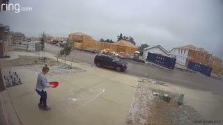 Lady Slips Trying to De-Ice Driveway