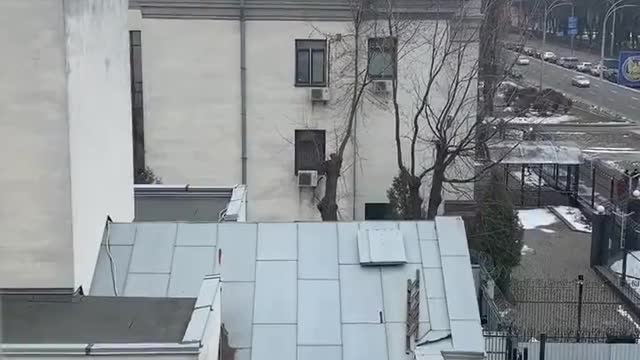 Smoke seen rising from the Russian embassy in Kyiv, Ukraine