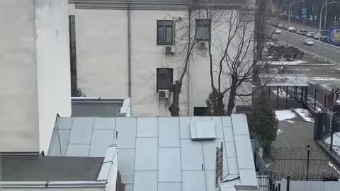 Smoke seen rising from the Russian embassy in Kyiv, Ukraine