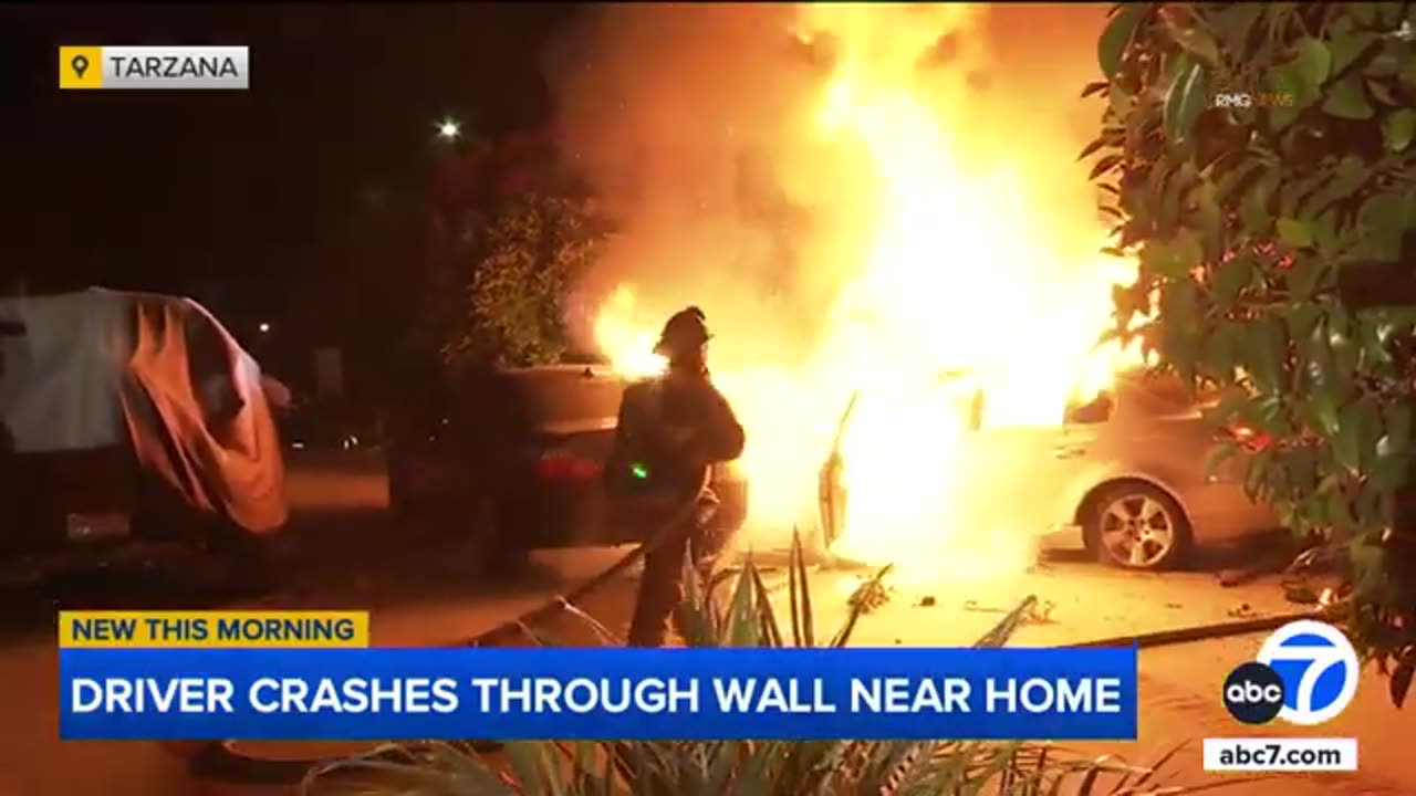 DUI driver smashes into wall near LA home in fiery crash, police say | ABC7