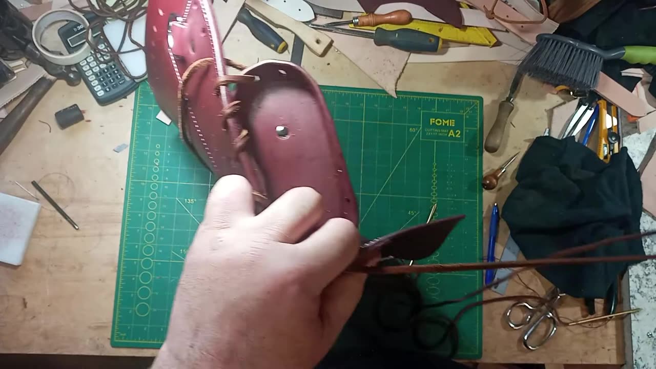 Making a hard leather back quiver