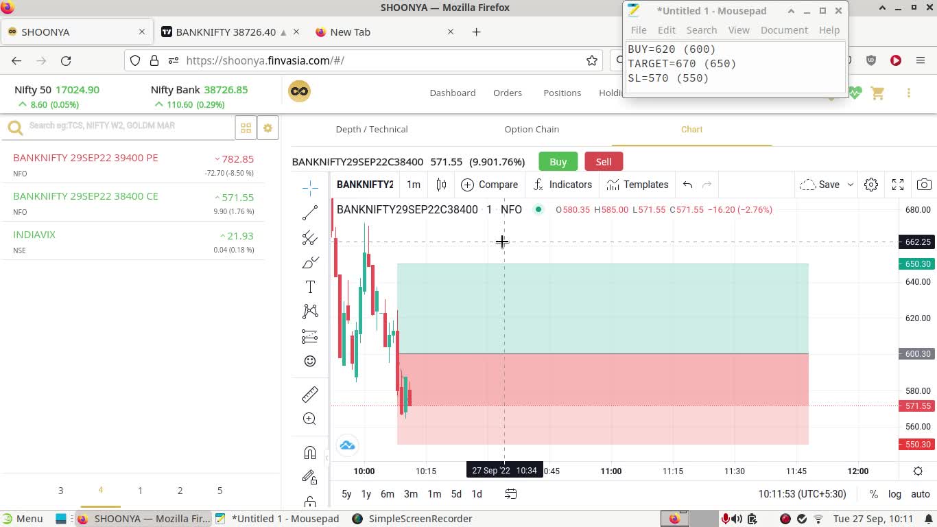 Bank Nifty Paper Trading 27 Sep 2022 | Loss of 1250/- INR