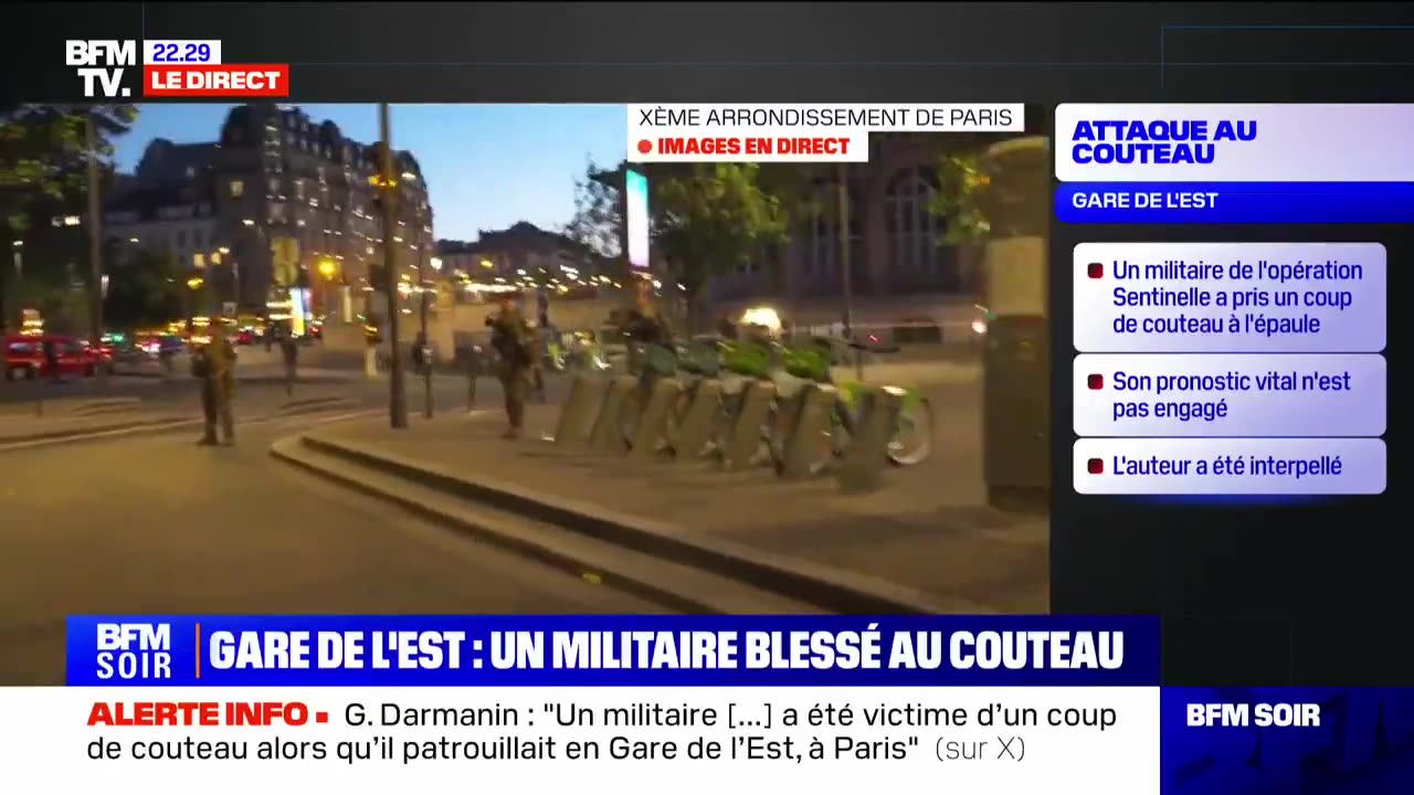 Soldier injured in knife attack in Paris, France.