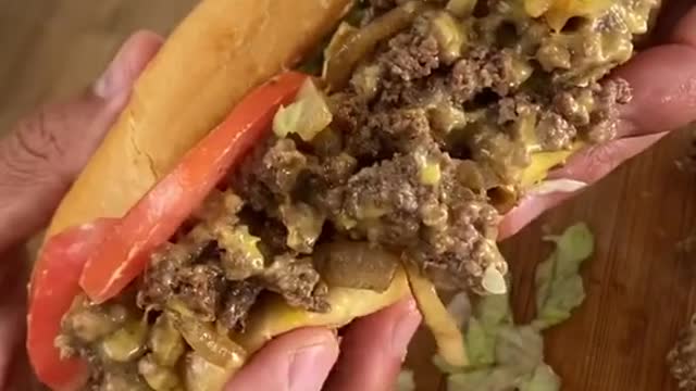 A cheesy beef sandwich