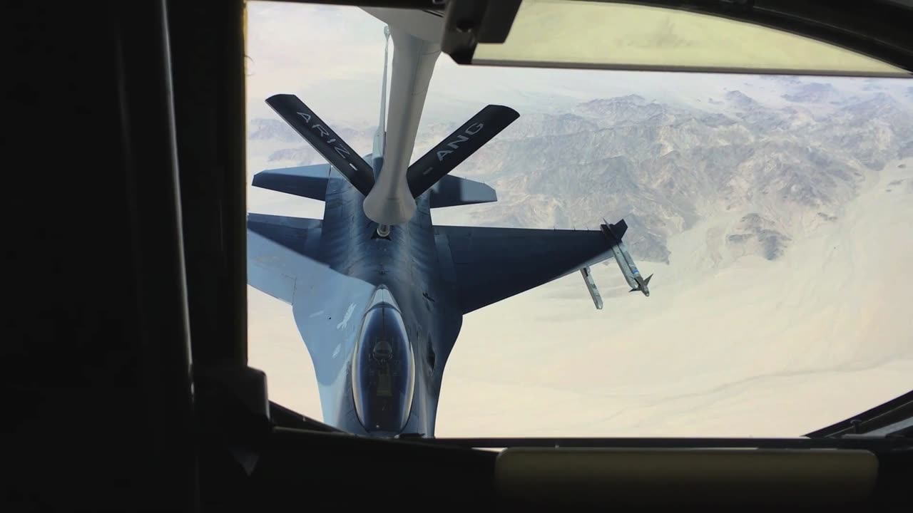 F-16 Fighters take on fuel in flight over Arizona