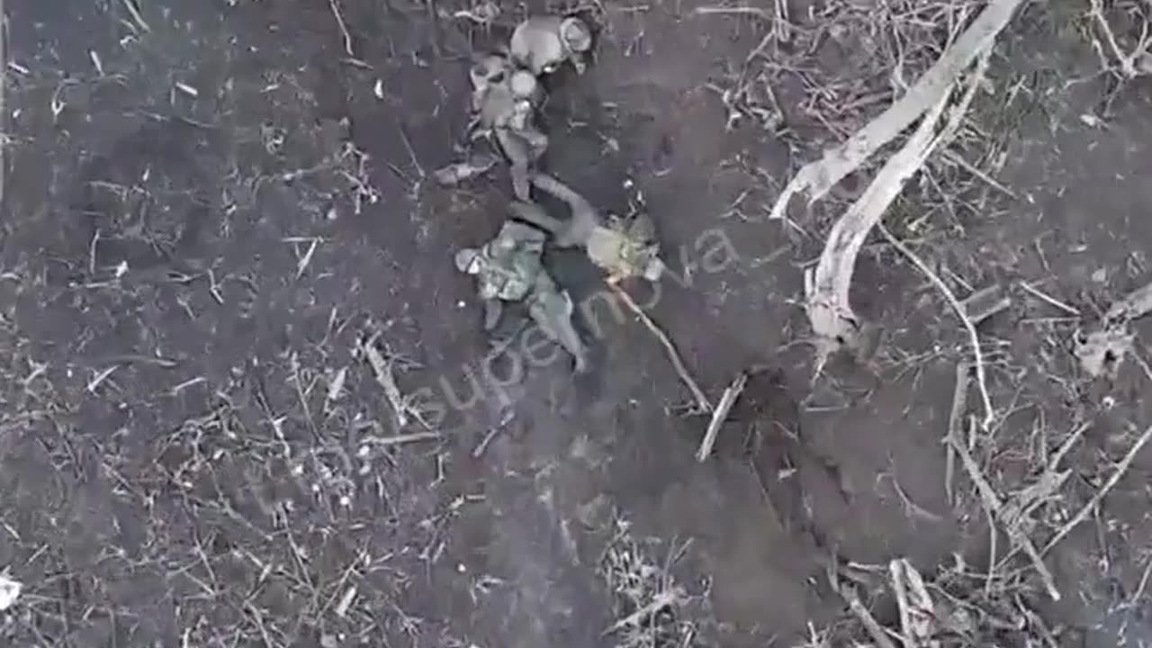 4 Russian Soldiers are hit by granades from Ukrainian drone