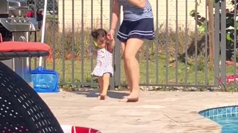 Mila and Angies walk around the pool