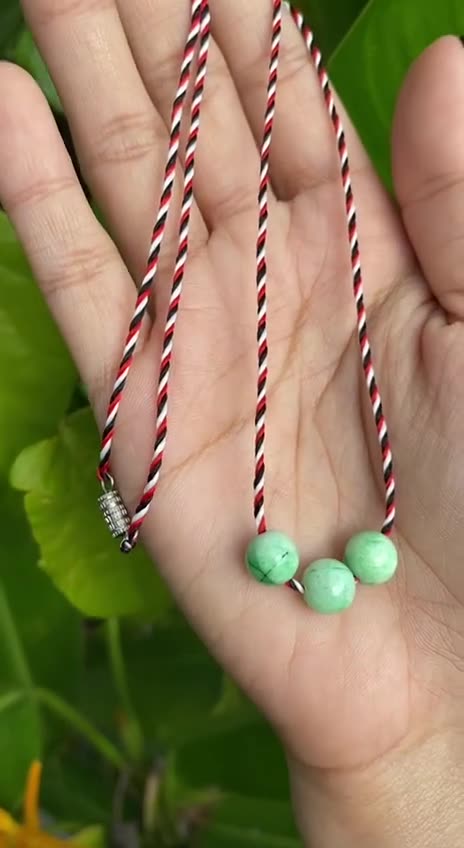 Authentic Bali Tridatu Necklace with Green Jade Gemstone - Health Benefits & Spiritual Meaning