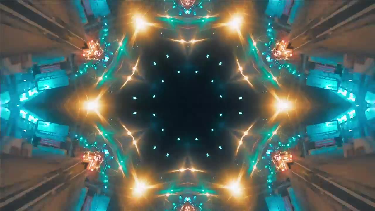 Kaleidoscope shot of night city lights