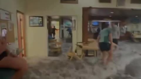 Water busts through doors