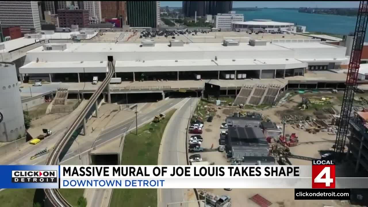 Massive mural of Joe Louis takes shape in Downtown Detroit