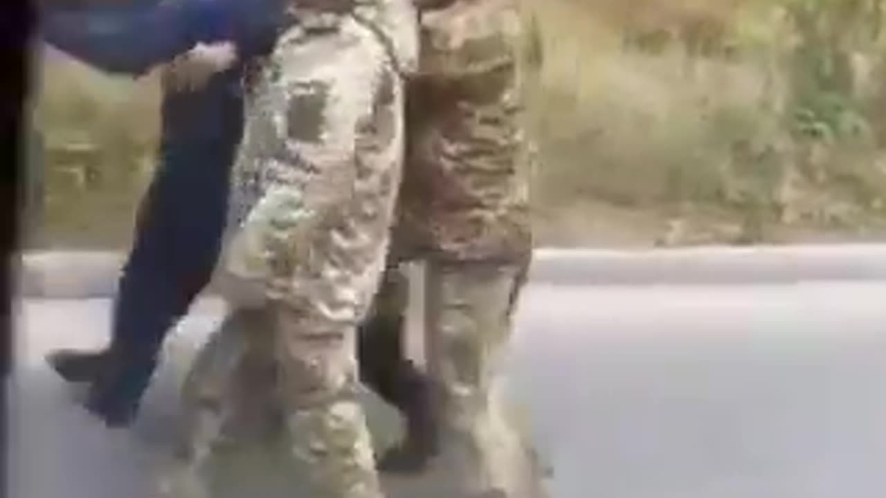 A disabled person with a walking cane gets nabbed for Zelensky's meat Grinder.