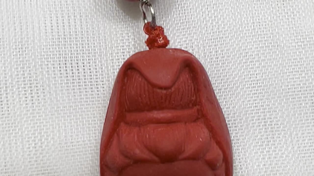 Handmade Unique 2.25” Drop Earrings with Red Jade, Cinnabar Buddha