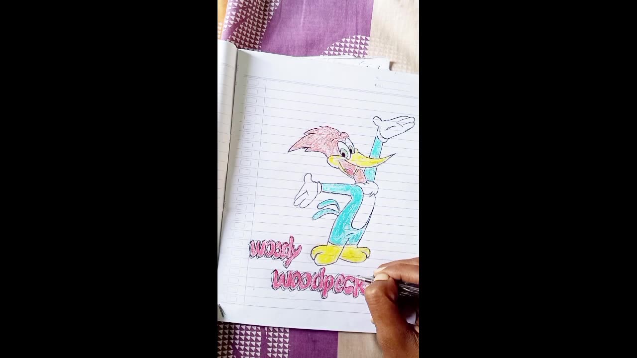 Woody woodpecker drawing using pencil