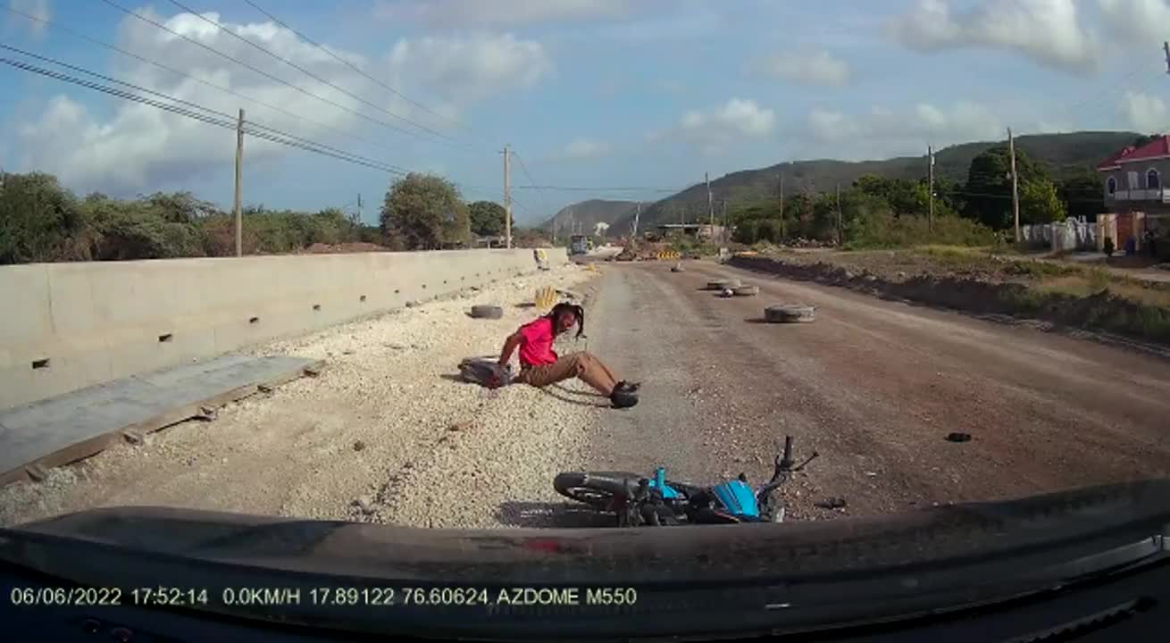 Tire traffic barrier on the road