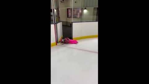 Little girl slips on ice, immediately quits her lesson