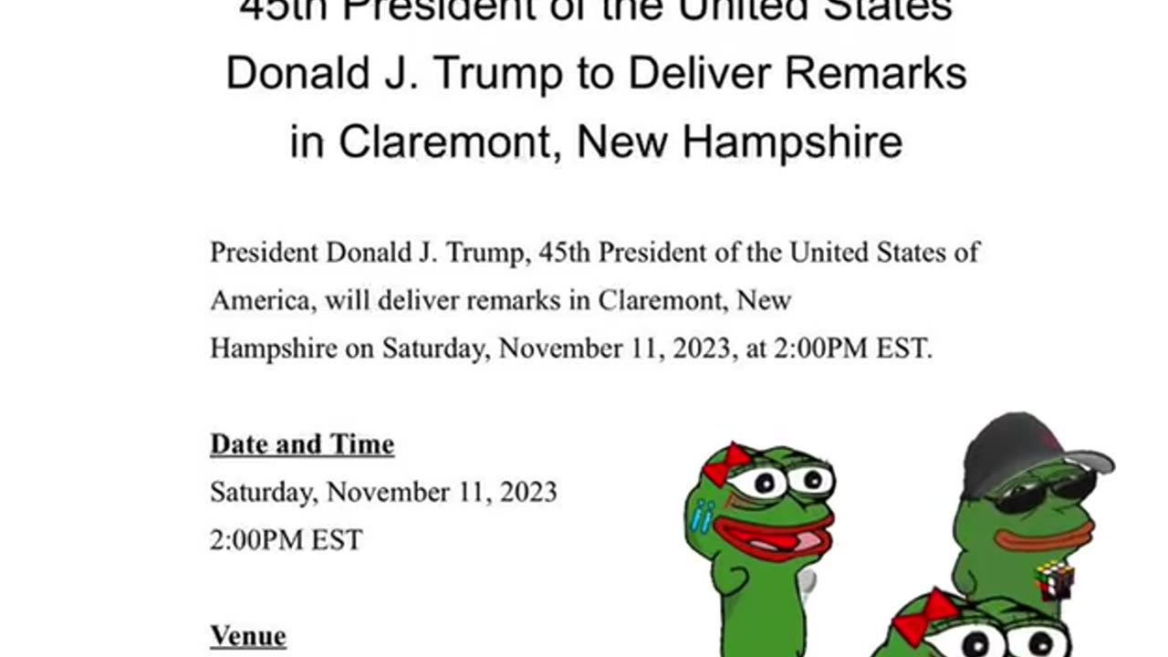 Trump will speak in New Hampshire on Saturday November 11, 2pm EST