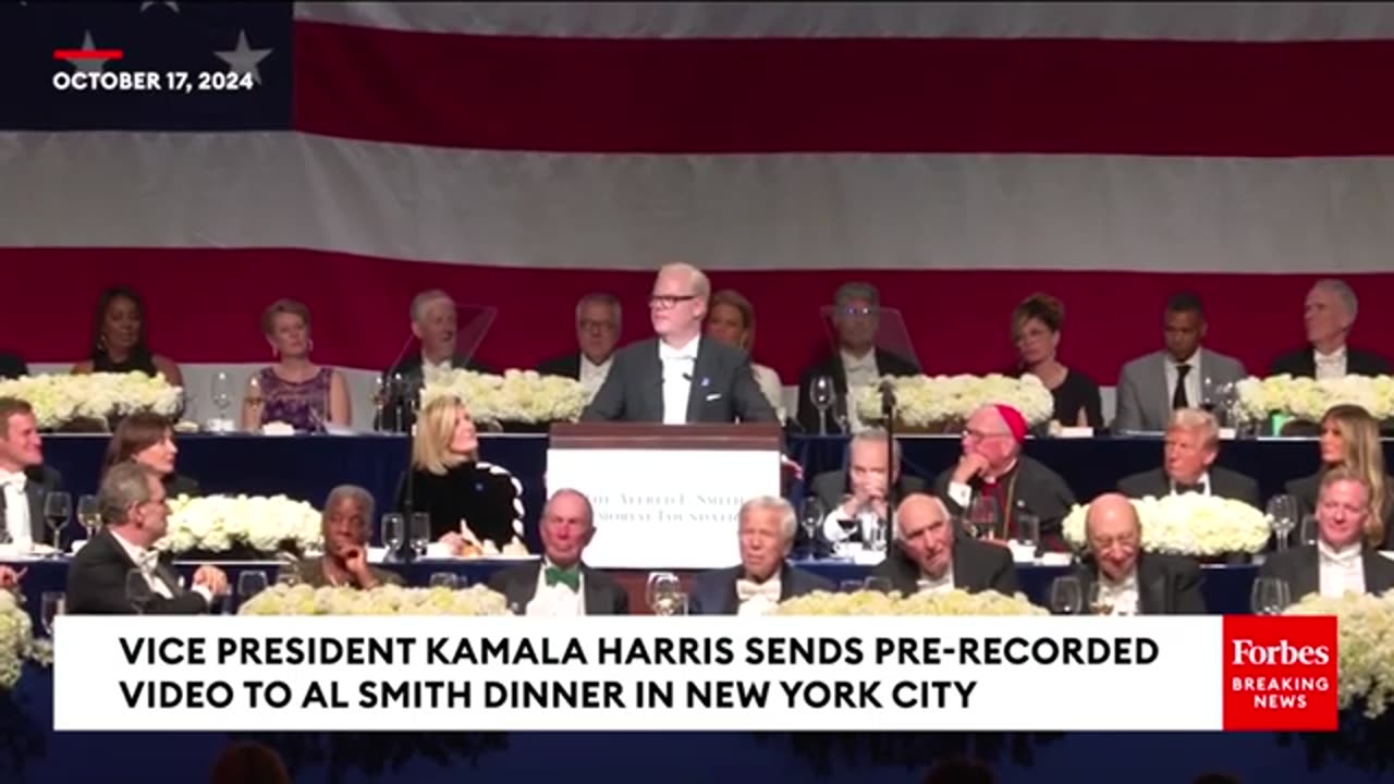 Harris sends a pre-recorded video featuring Molly Shannon’s SNL character to the Al Smith Dinner.