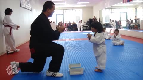 🙈 😱 😱 OMG!! 🥺 Cuteness overloaded little boy tying to break board.