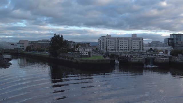 Aerial Footage Of The Signage Of Grand Canal Docks And It's Close Surroundings