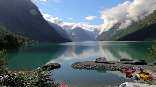 family vacation travel holiday trip in motorhome caravan car vacation beautiful nature