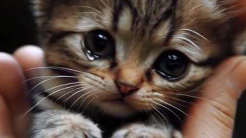 A tearful little cat. It's really heartbreaking