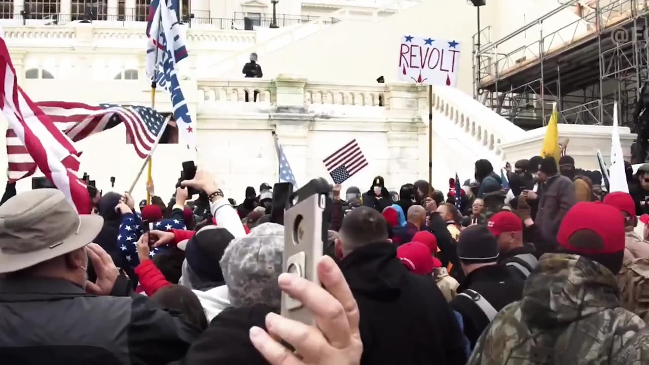 Capital Police unlawfully attacks crowd while Trump is still speaking. 6 minutes