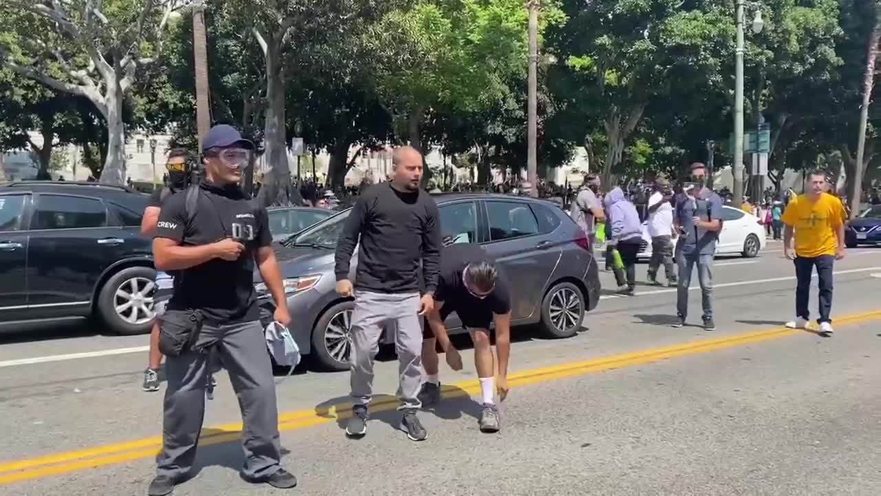 Mass Antifa brawl in middle of downtown LA