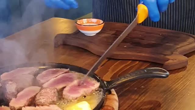 Cooking Meat On The Table With Chef