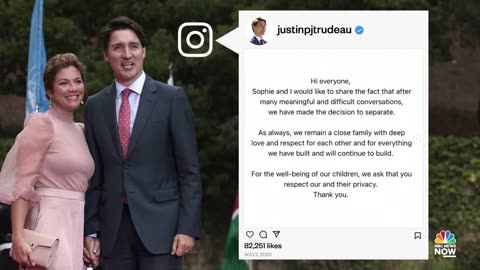 Canadian PM Justin Trudeau and his wife are separating