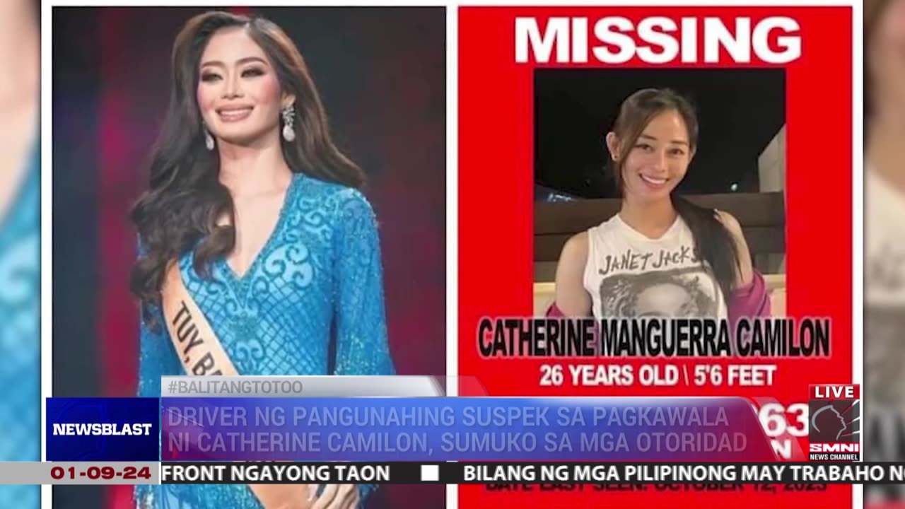 Driver ng pangunahing suspek sa pagkawala ni Catherine Camilon, sumuko na