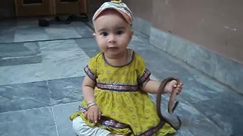 Baby playing with snake