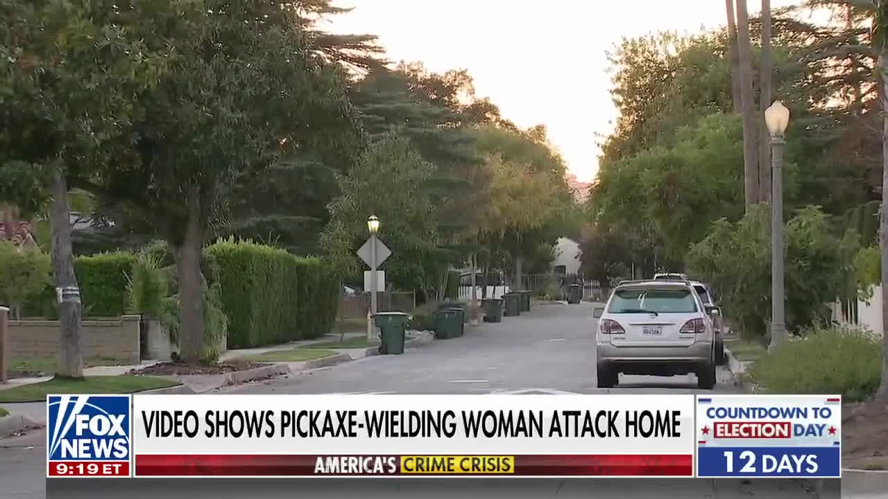 Terrifying video shows pickaxe-wielding woman attacking a home