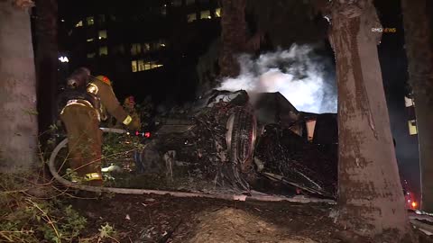 Car Flies off a Freeway Bridge