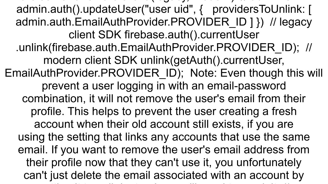 How to unlink Email from Firebase using Firebase Admin Node JS SDK