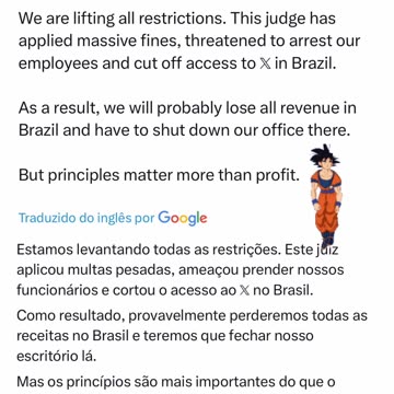 Chupa xandoca 😁 musk responde a liberdade é o fundamento principal da democracia