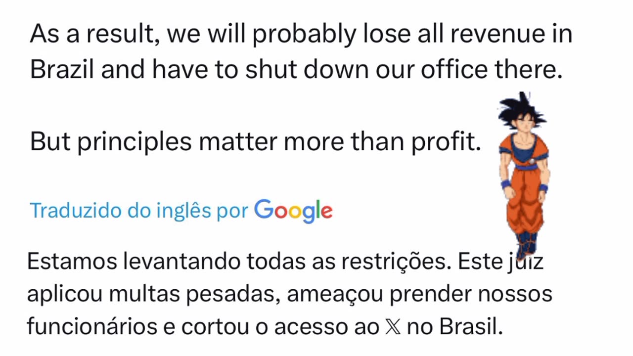 Chupa xandoca 😁 musk responde a liberdade é o fundamento principal da democracia