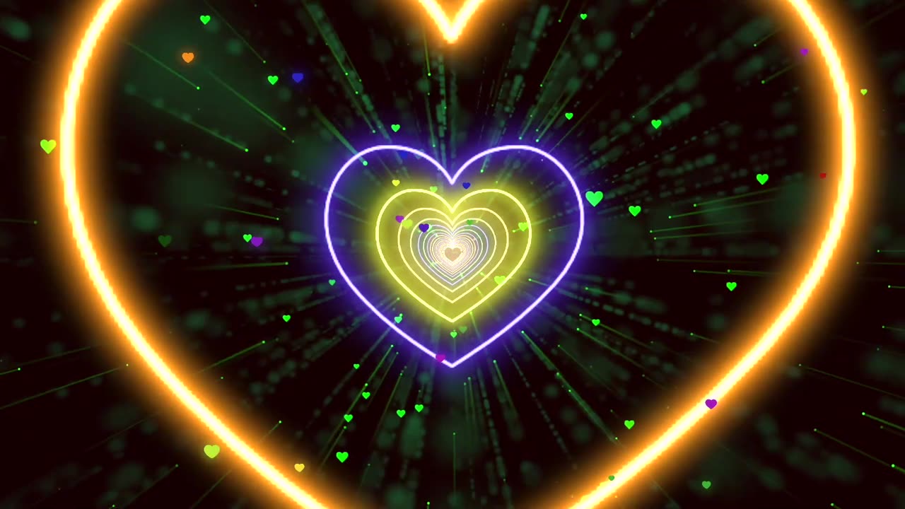 292. Neon Tunnel Background Video Love HeartšRainbow Heart