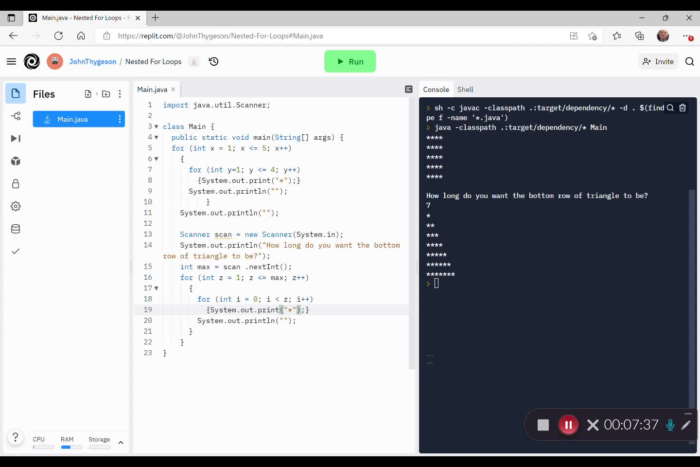 Nested For Loops in Java