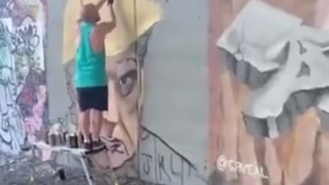 President Trump’s #mugshot mural in process in Atlanta.