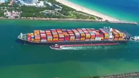 Cargo ship entering Miami port after redirecting